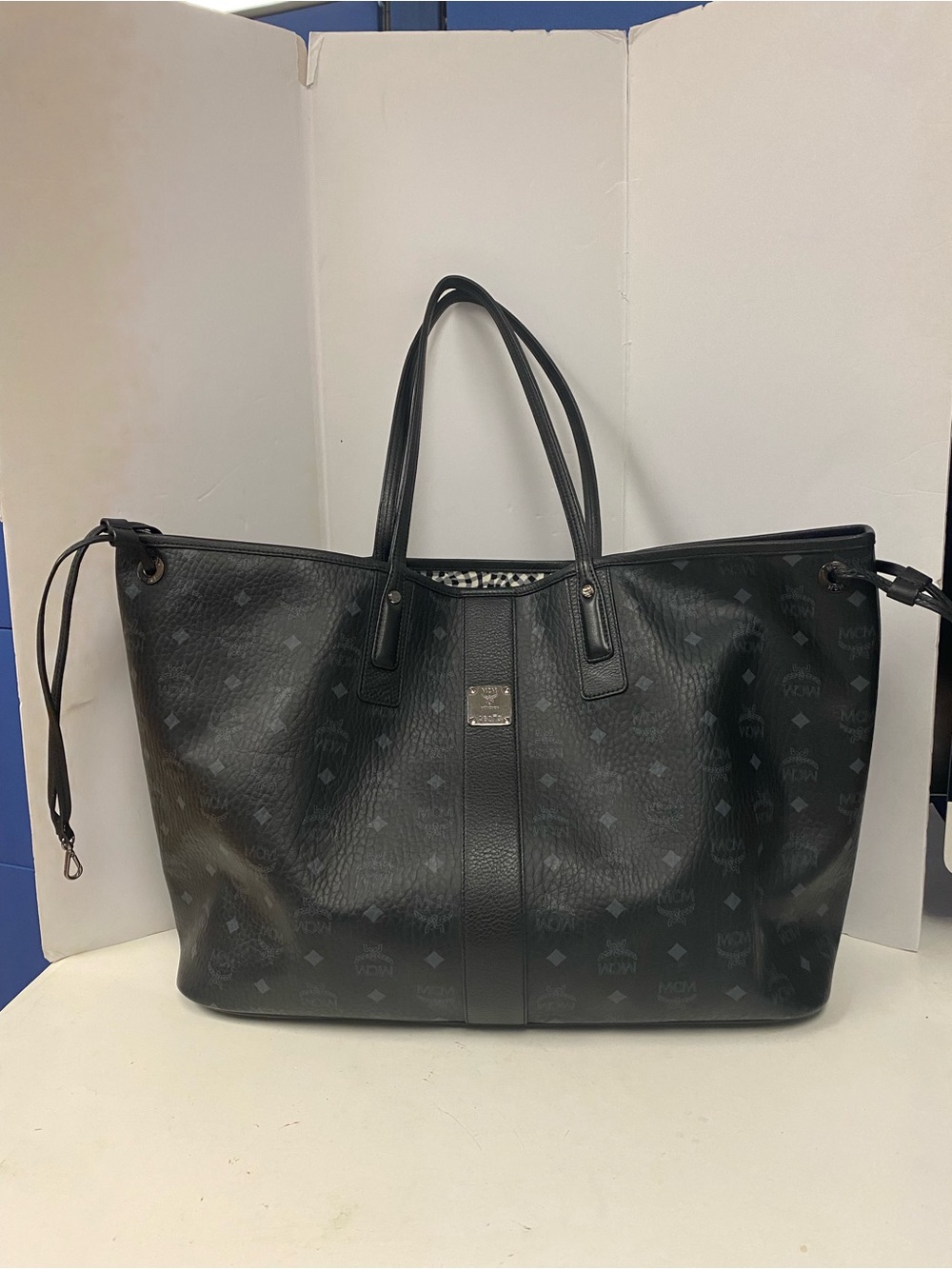 MCM Liz Visetos Monogram Reversible
Large Black Shopper Tote Bag w/ Pouch